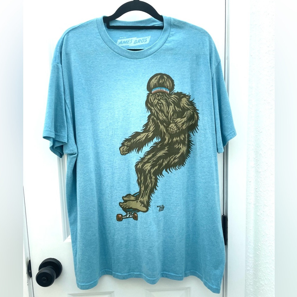 Men’s XL Ames Bros graphic T-Shirt, Skateboarding Sasquatch